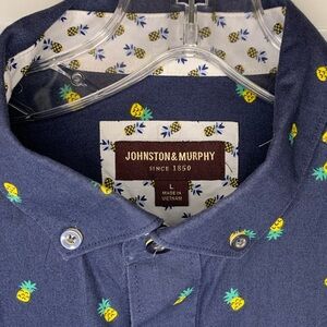 Johnston & Murphy Men’s Button Down Short Sleeve Shirt L Navy tiny Pineapples